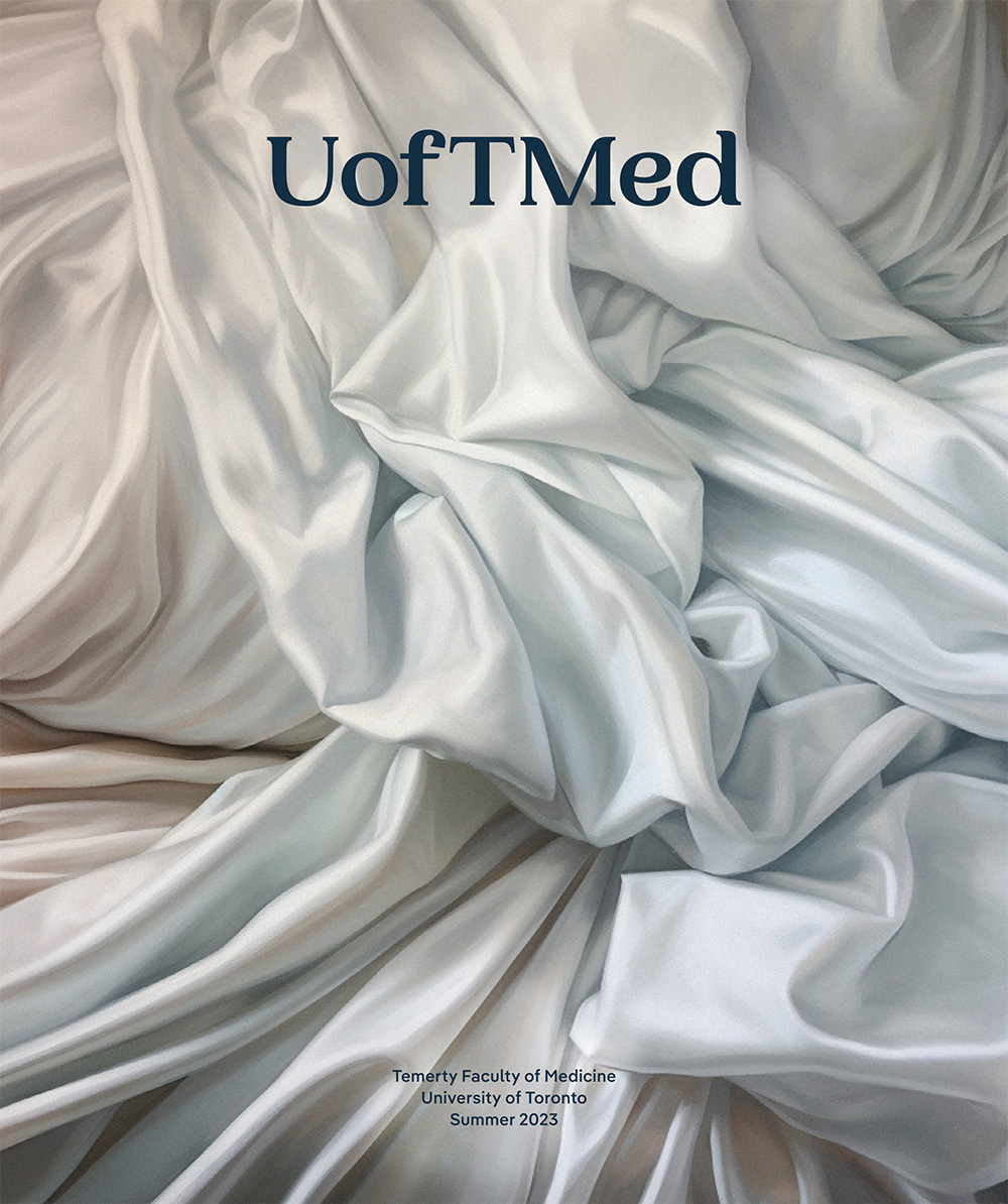 Magazine cover for the sleep issue: illustration of wrinkled sheets.